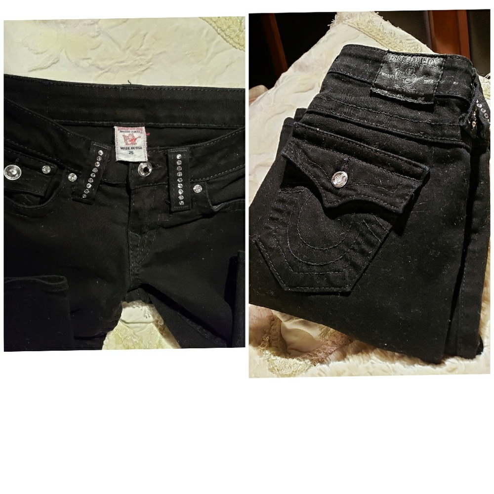 True Religion Black Denim BLING Rinestones 25x33